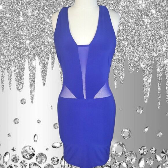 Symphony royal blue racerback mesh peekaboo bodycon dress - Picture 1 of 8